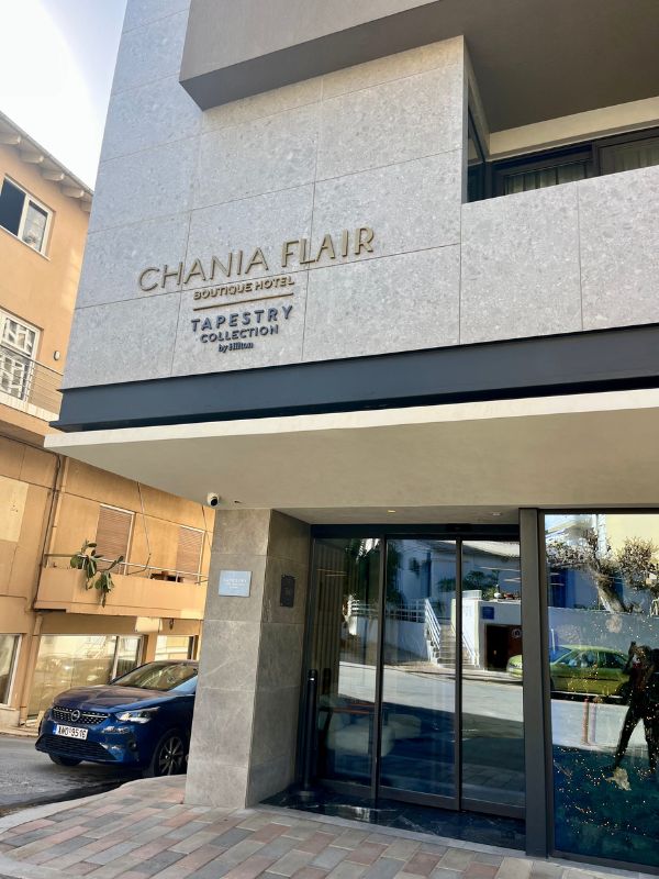 Vstup do Chania Flair Boutique Hotel v Chanii na Krétě – adults-only boutique hotel v části Nea Chora